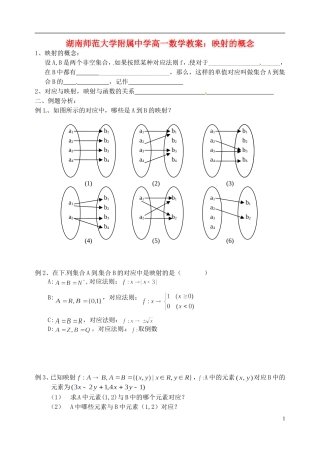 湖南师范大学附属中学高一数学 映射的概念教案