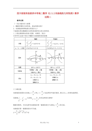 四川省射洪县射洪中学高二数学《2.3.2双曲线的几何性质》教学过程二
