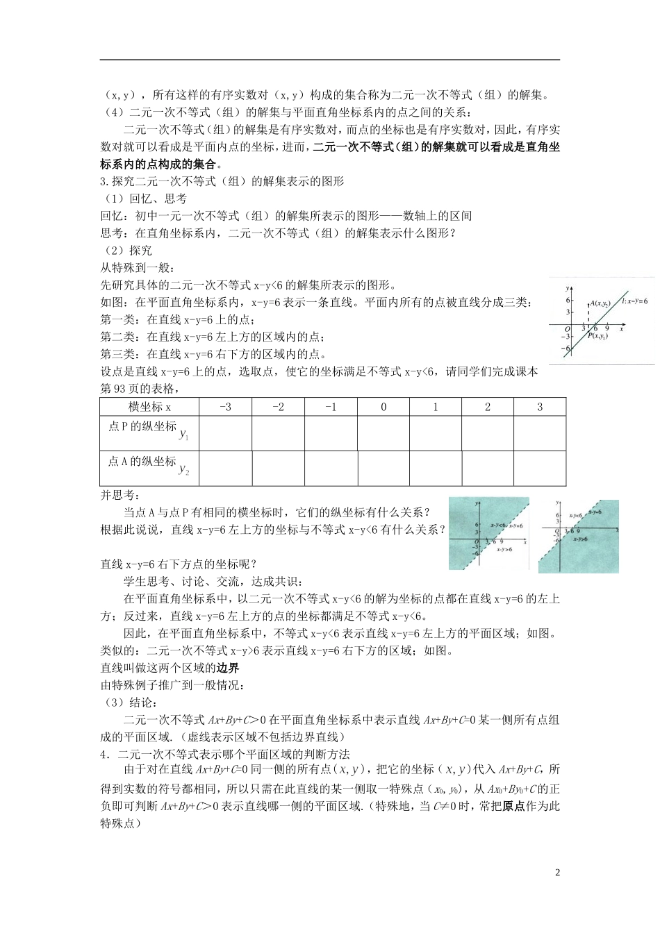 四川省射洪县射洪中学高二数学《3.4.1二元一次不等式（组）与平面区域》教案1（第1课时）_第2页