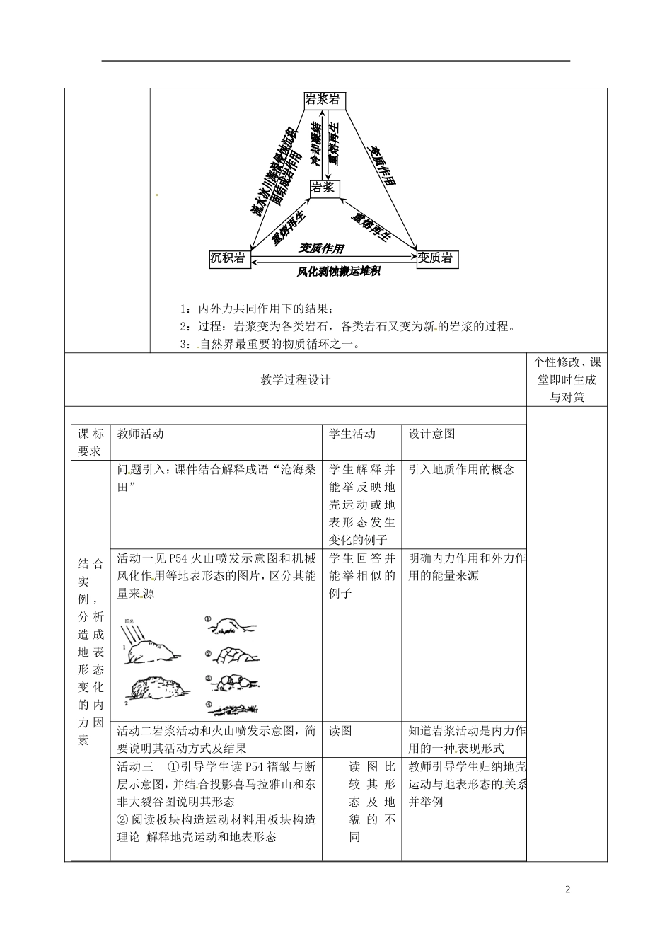 重庆市涪陵第二中学高中地理 2.3 地壳的运动和变化教案 中图版必修1_第2页