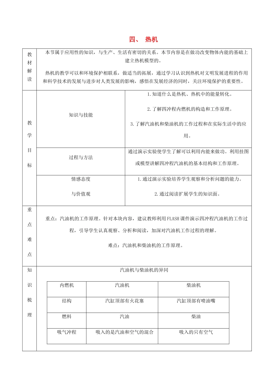 九年级物理全册 10.4热机导学设计 （新版）北师大版-（新版）北师大版初中九年级全册物理学案_第1页