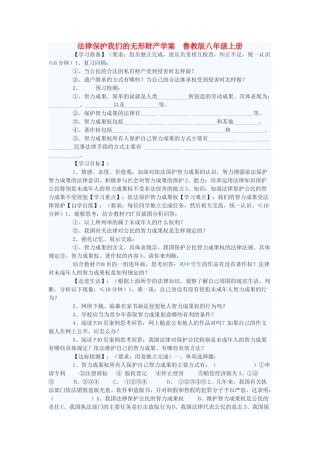 八年级政治上册 法律保护我们的无形财产学案 鲁教版