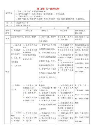 吉林省通化市外国语中学七年级历史上册 第12课 大一统的汉朝导学案 新人教版
