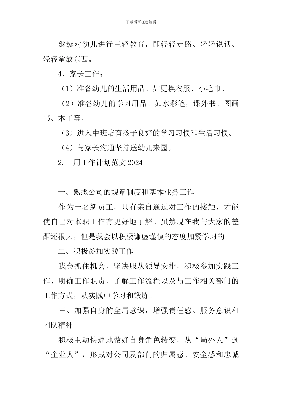一周工作计划范文2024_第3页