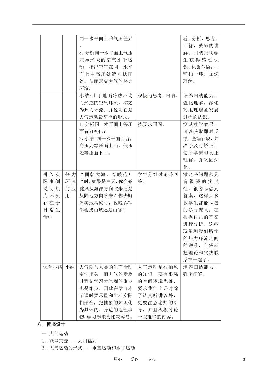 江苏省盱眙县都梁中学高一地理《冷热不均引起的大气运动》教学设计_第3页