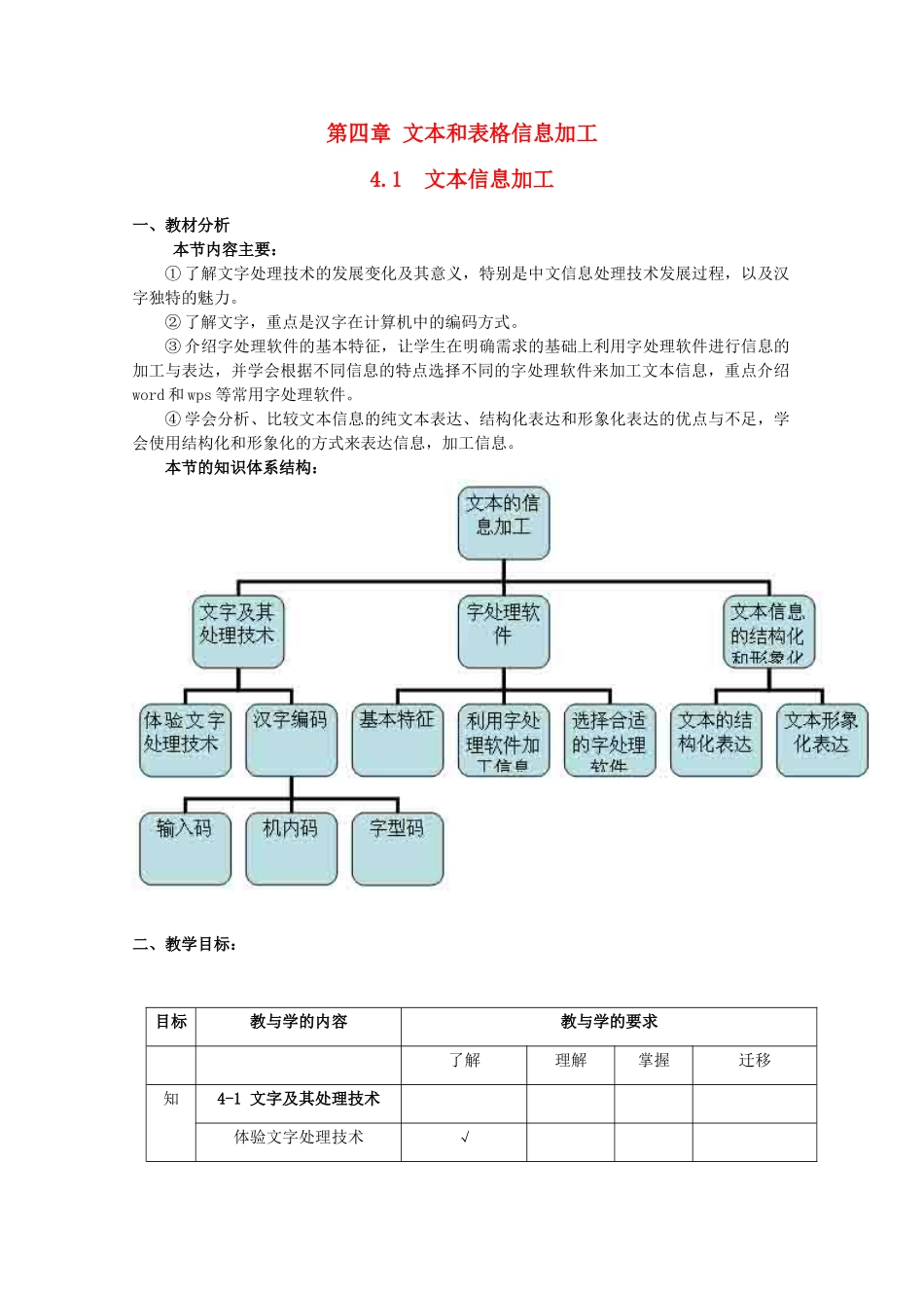 高中信息技术：4.1《文本信息加工》教案（教科版必修）_第1页