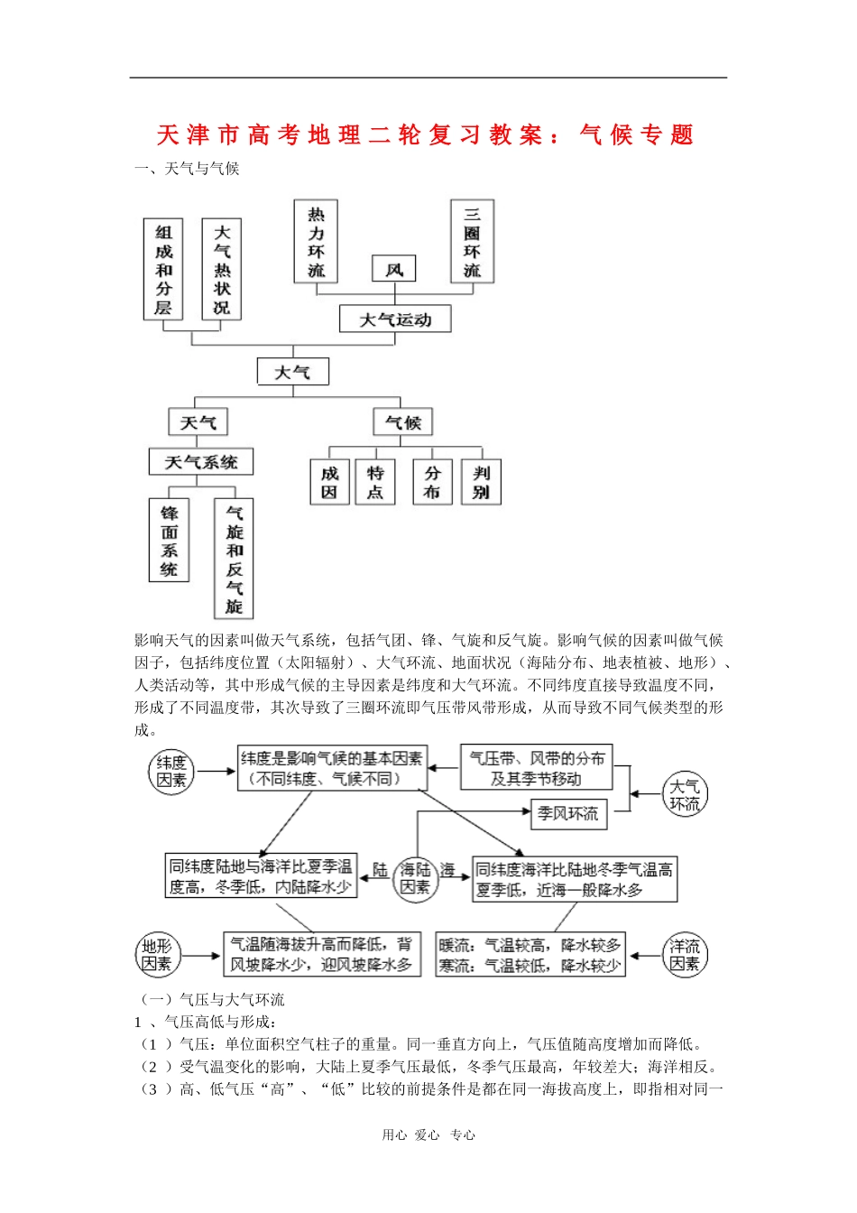 天津市高三地理高考二轮复习教案：气候专题_第1页