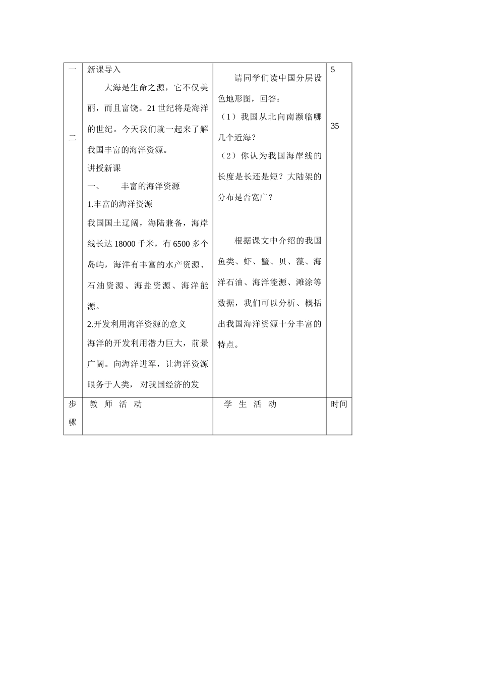 八年级地理上册：第三章第四节 中国的海洋资源（学案）湘教版_第2页