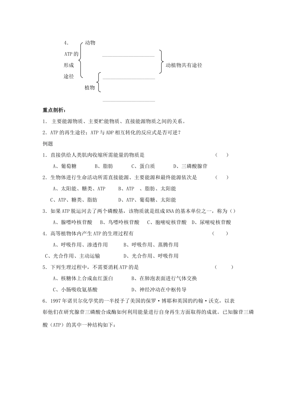 江苏省盐城市射阳二中高一生物《细胞的能量“通货”──ATP》教学案_第2页