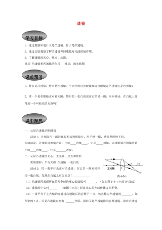 重庆市永川区第五中学校八年级物理全册《4.5 透镜》导学案（无答案） 沪科版