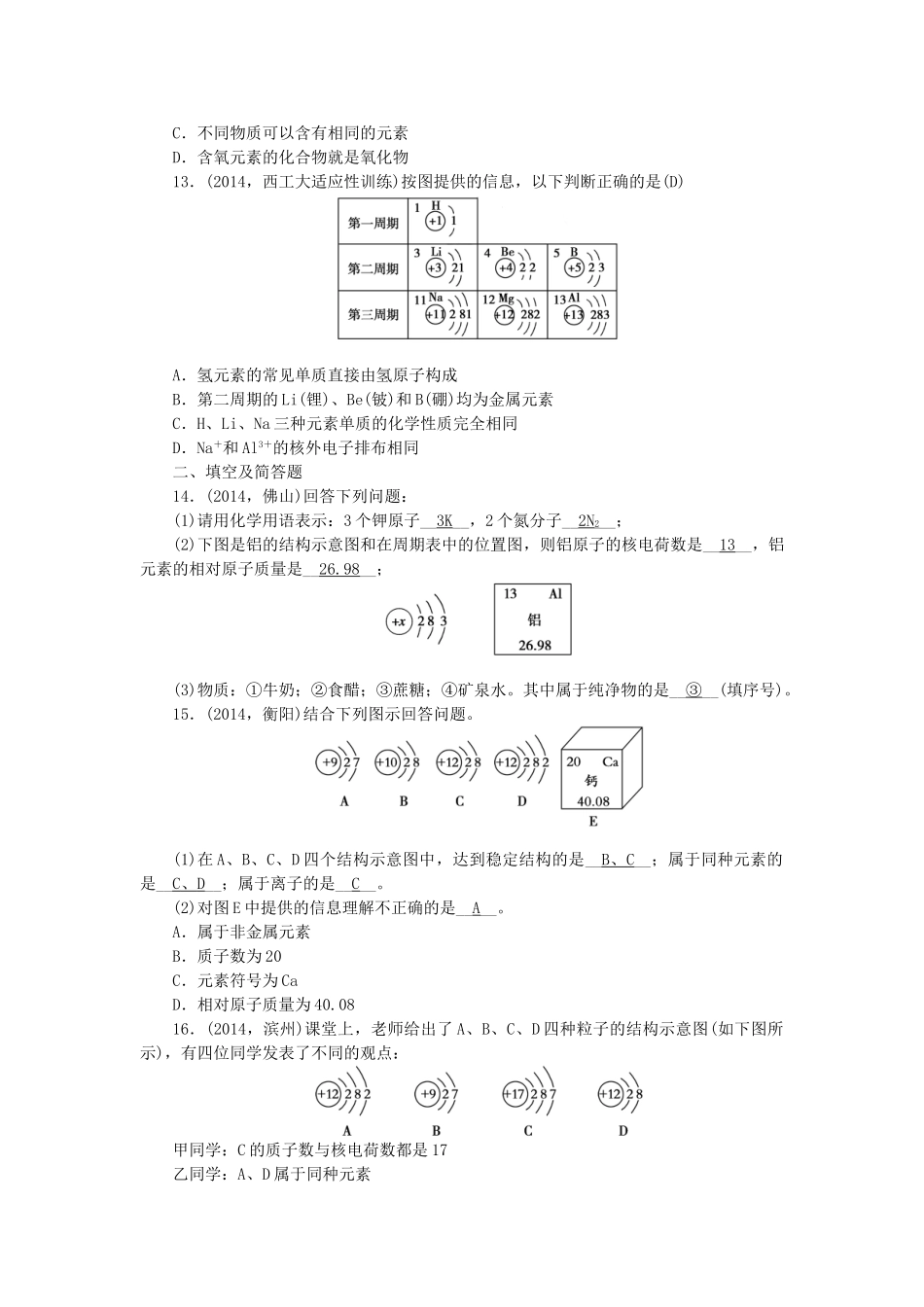 【聚焦中考】陕西省2015中考化学总复习 第一轮课时训练 第10讲 物质的组成_第3页