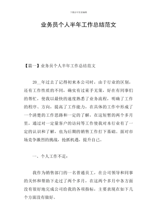 业务员个人半年工作总结范文