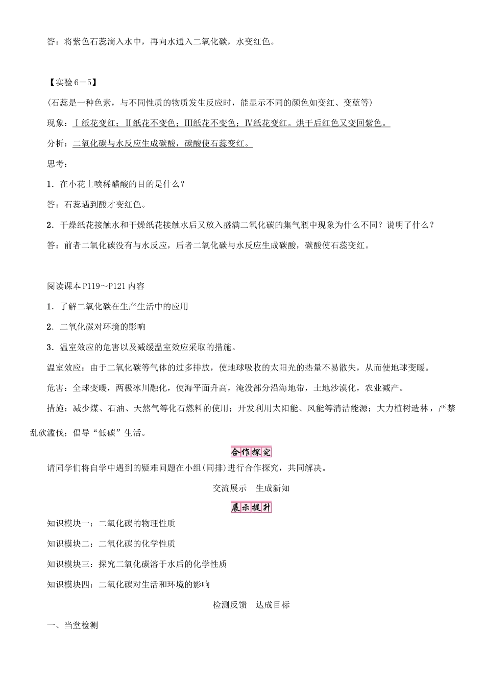 九年级化学上册 第6单元 碳和碳的化合物 课题3 二氧化碳和一氧化碳 第1课时 二氧化碳学案 （新版）新人教版-（新版）新人教版初中九年级上册化学学案_第2页