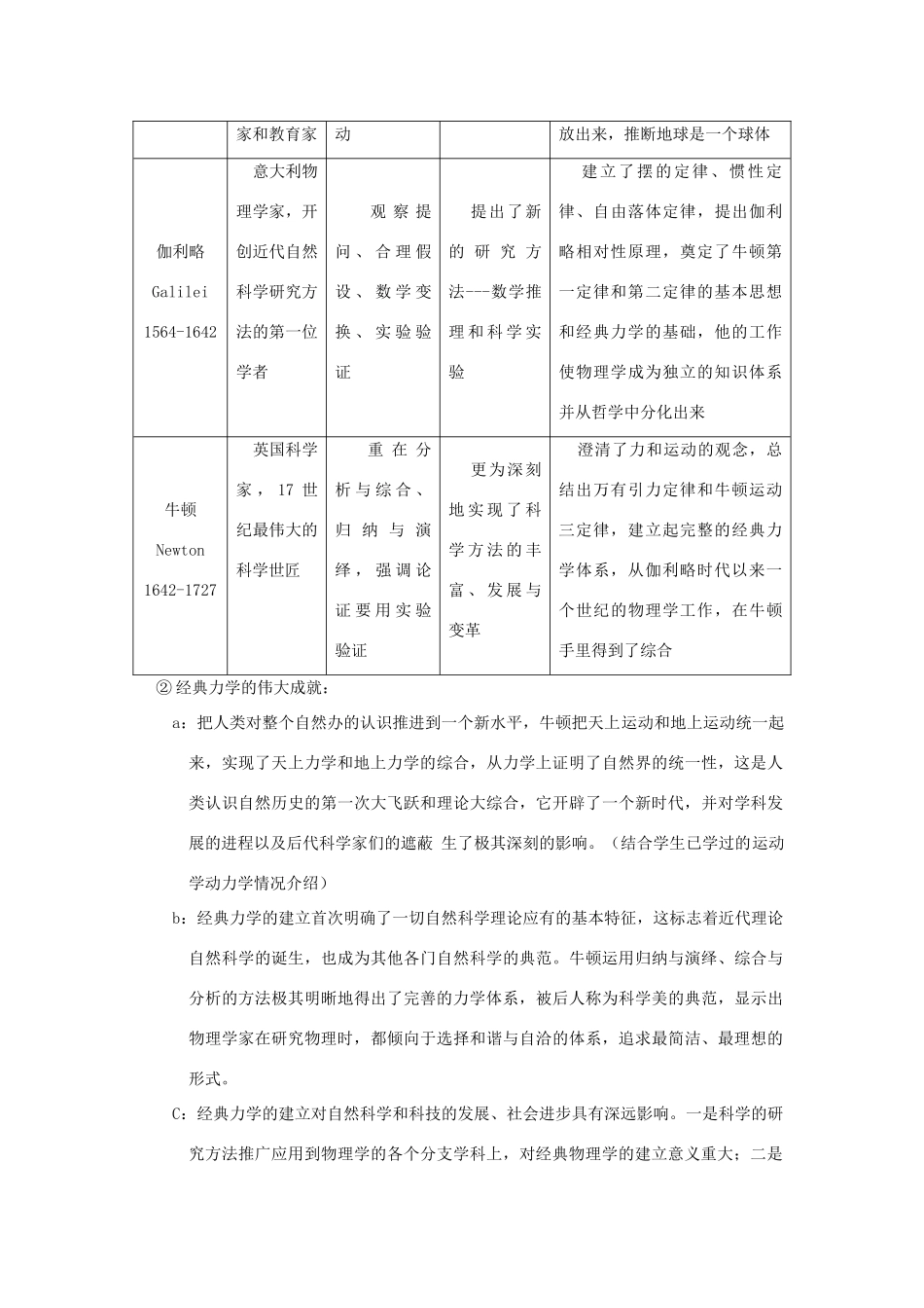 高中物理 第五章 经典力学的成就与局限性 1 经典力学的成就与局限性教案2 教科版必修2-教科版高一必修2物理教案_第2页