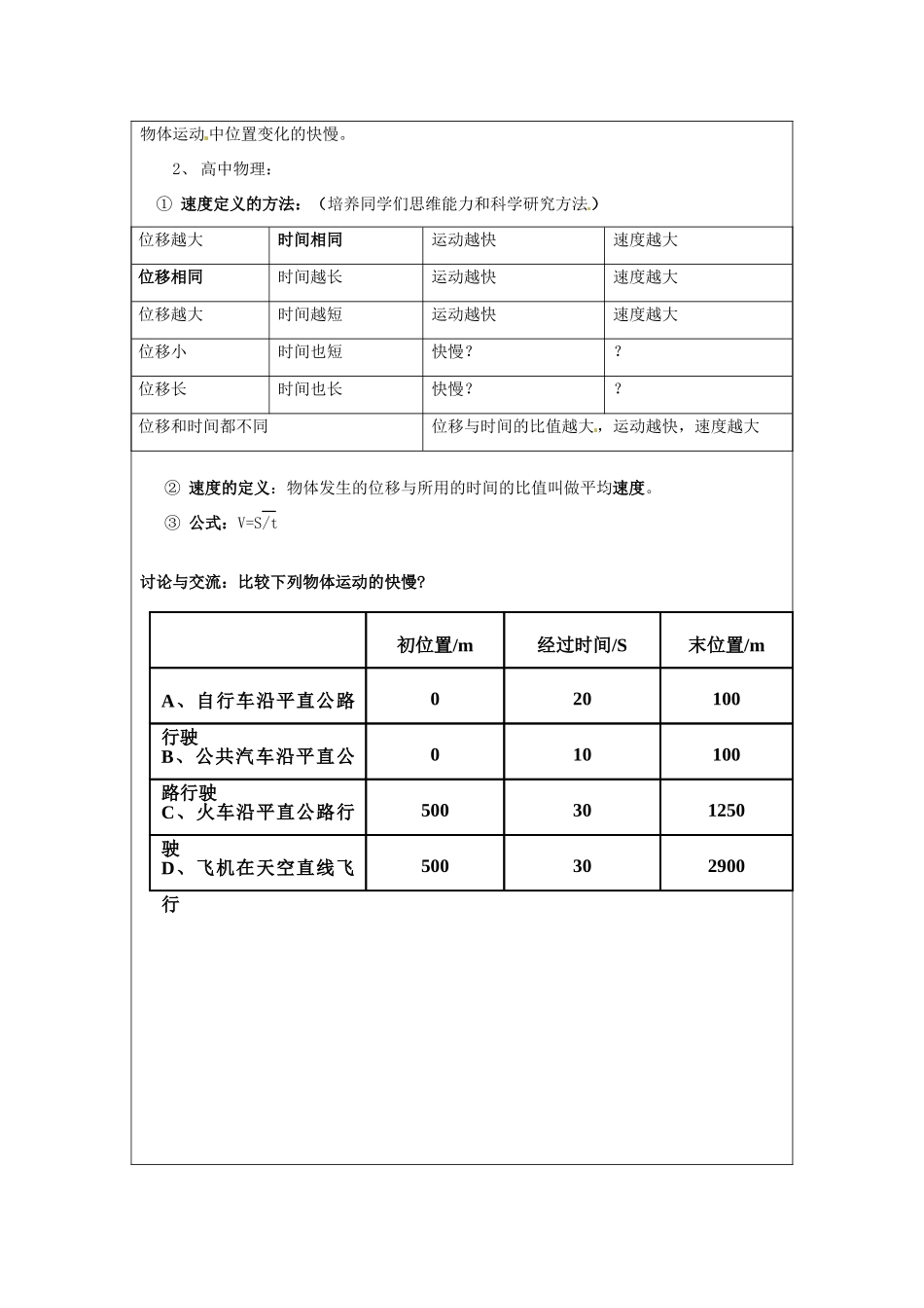 广东省陆河外国语学校高中物理《1.4 物体运动的速度》教案 新人教版必修1_第2页