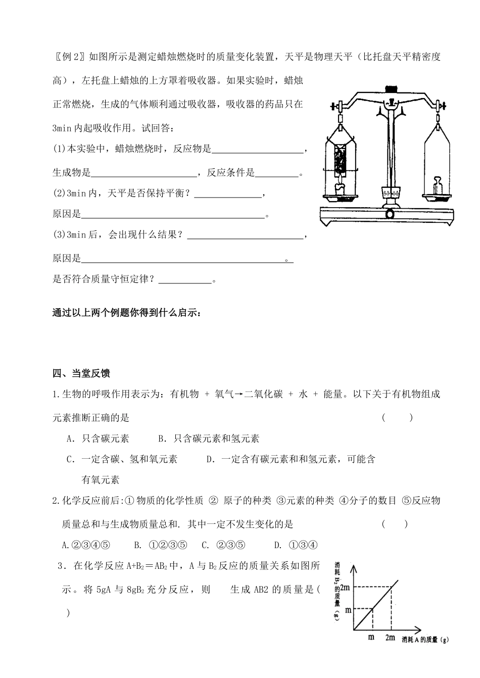 九年级化学上册 质量守恒定律复习学案 人教新课标版_第3页