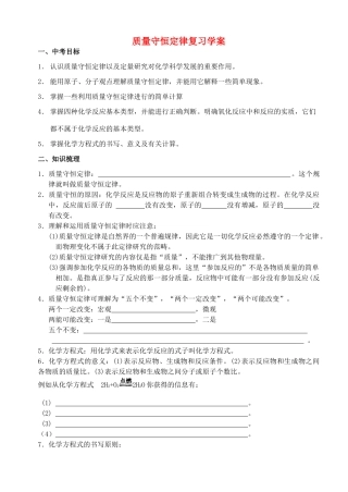 九年级化学上册 质量守恒定律复习学案 人教新课标版