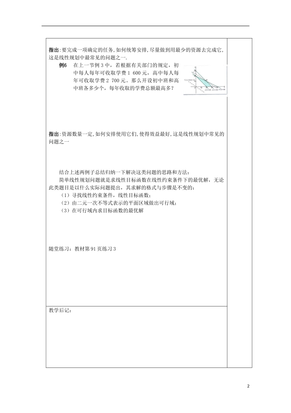 江苏省睢宁县李集中学高中数学第三章3.2简单的线性规划（2）教案 新人教版必修5_第2页