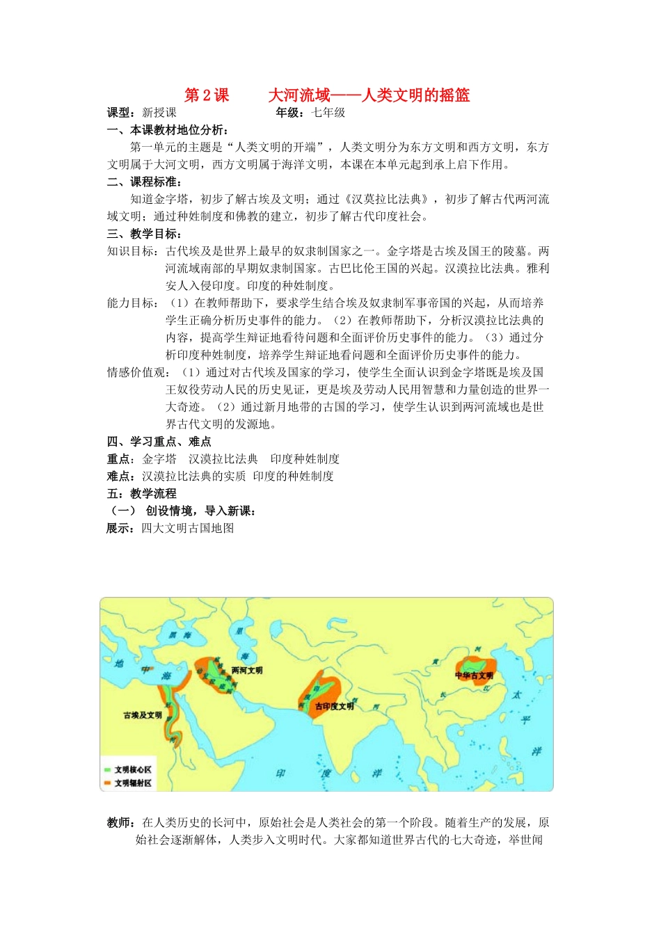 （水滴系列）九年级历史上册 第2课 大河流域—人类文明的摇篮教案 新人教版_第1页
