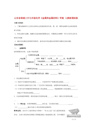 山东省郯城三中九年级化学《金属和金属材料》学案 人教新课标版