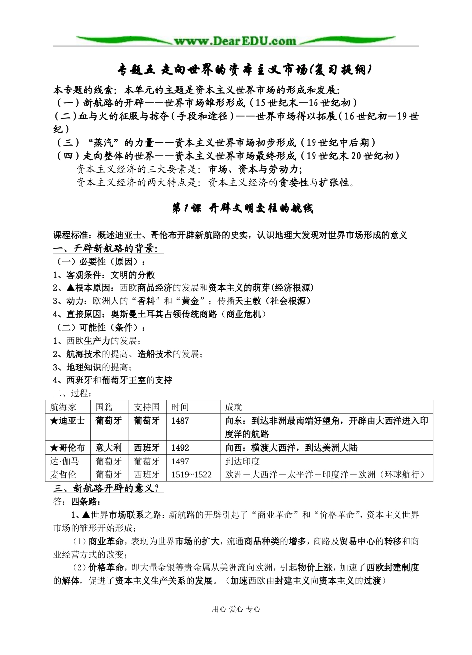 人民版必修2高中历史专题五 走向世界的资本主义市场_第1页