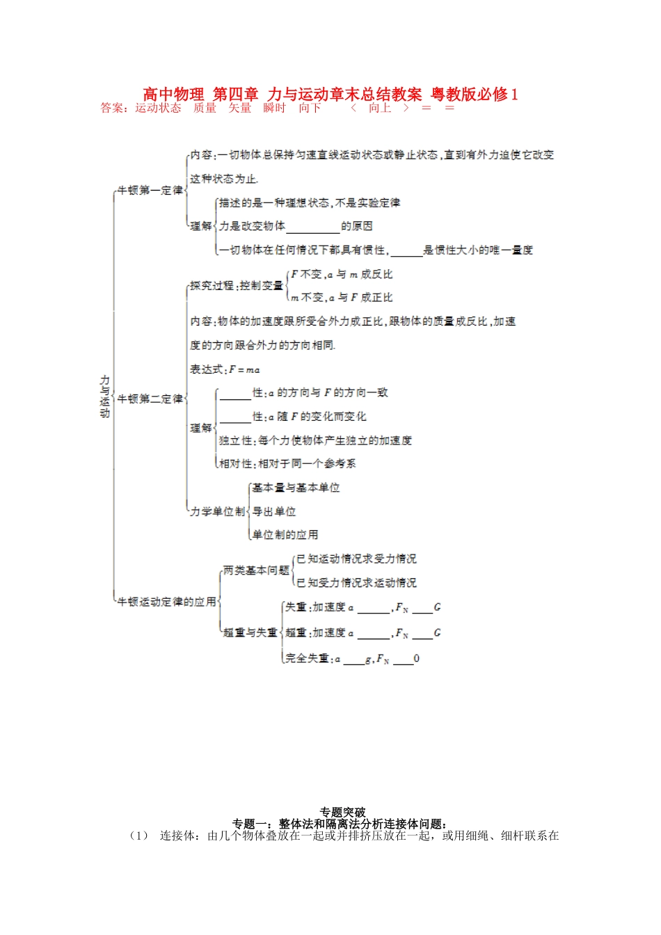 高中物理 第四章 力与运动章末总结 粤教版必修1_第1页