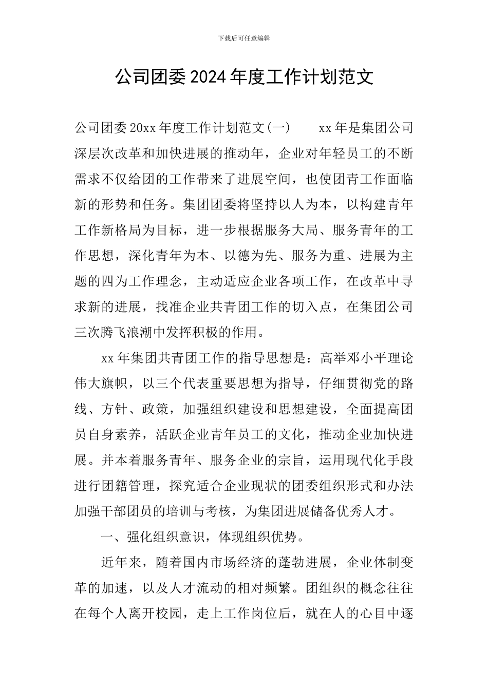 公司团委2024年度工作计划范文_第1页