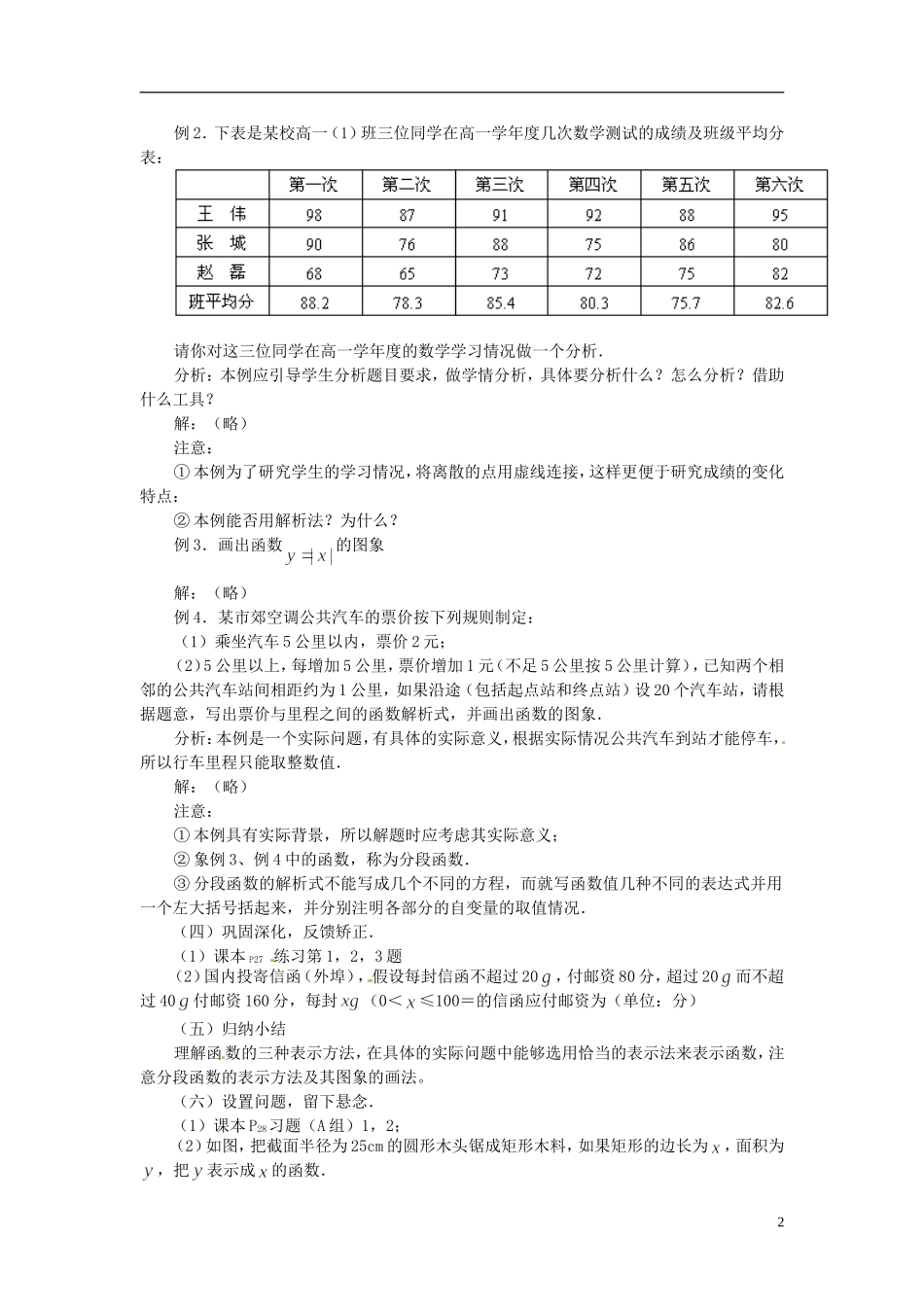 四川省古蔺县中学高中数学 1.2.2函数的表示法教案 新人教A版必修1_第2页