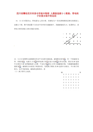 四川省攀枝花市米易中学高中物理 带电粒子在复合场中的运动教案 新人教版选修3-1