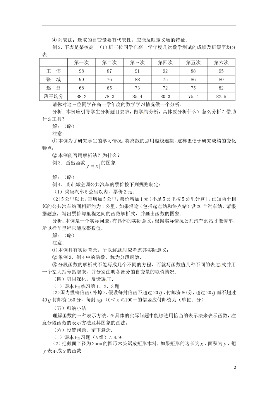 河南省周口二高高中数学《1.2.2 函数的表示法》教案 新人教A版必修1_第2页