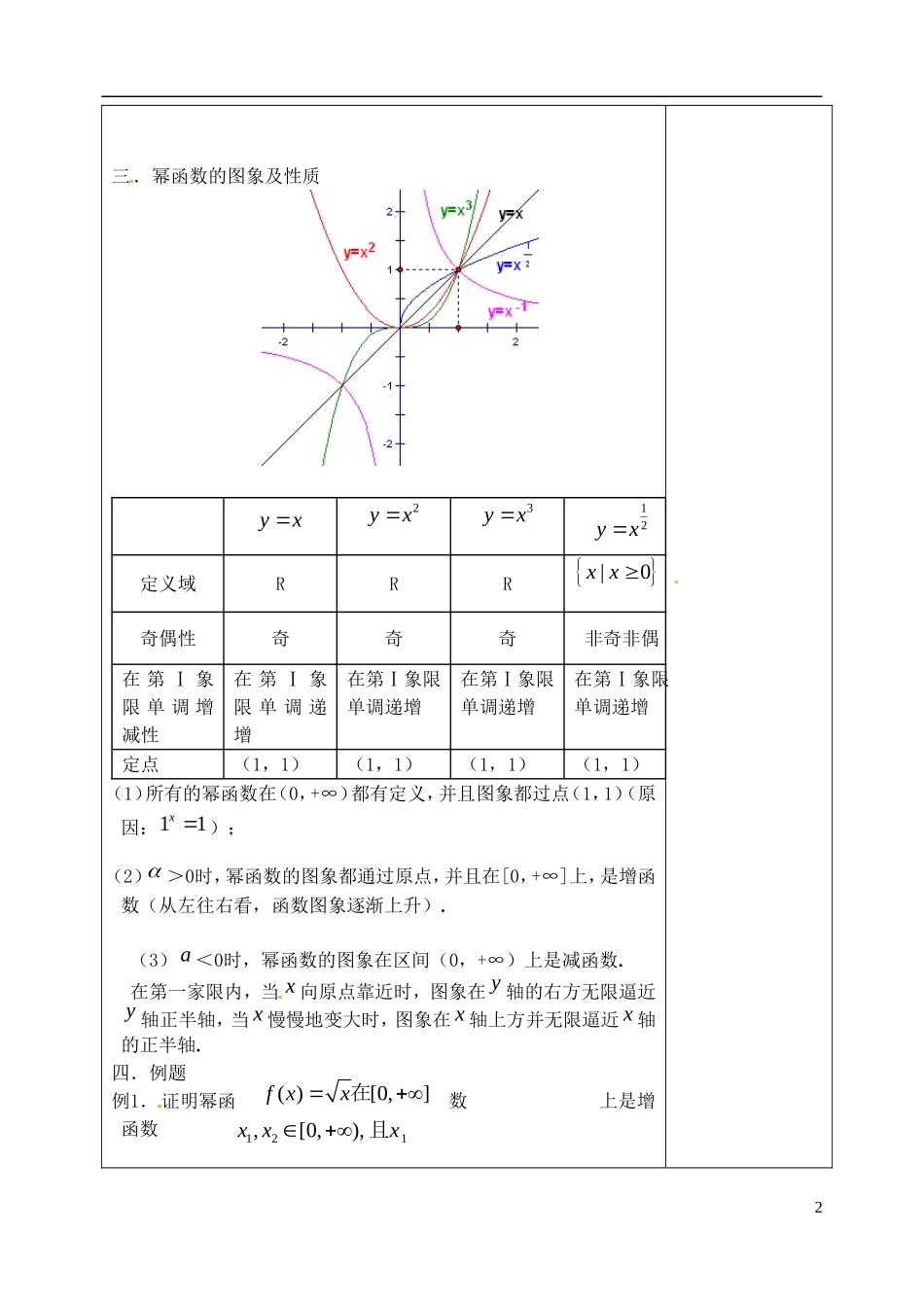 吉林省东北师范大学附属实验学校高中数学 33幂函数教案 新人教B版必修1_第2页