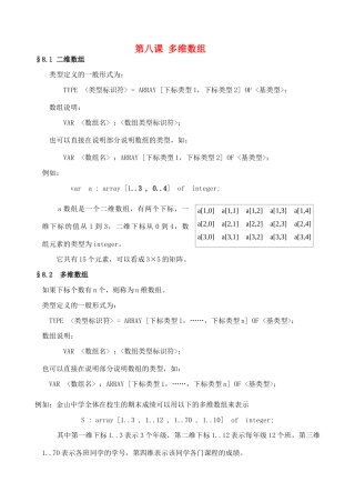 高中信息技术 pascal教程08 第八课 多维数组教案-人教版高中全册信息技术教案