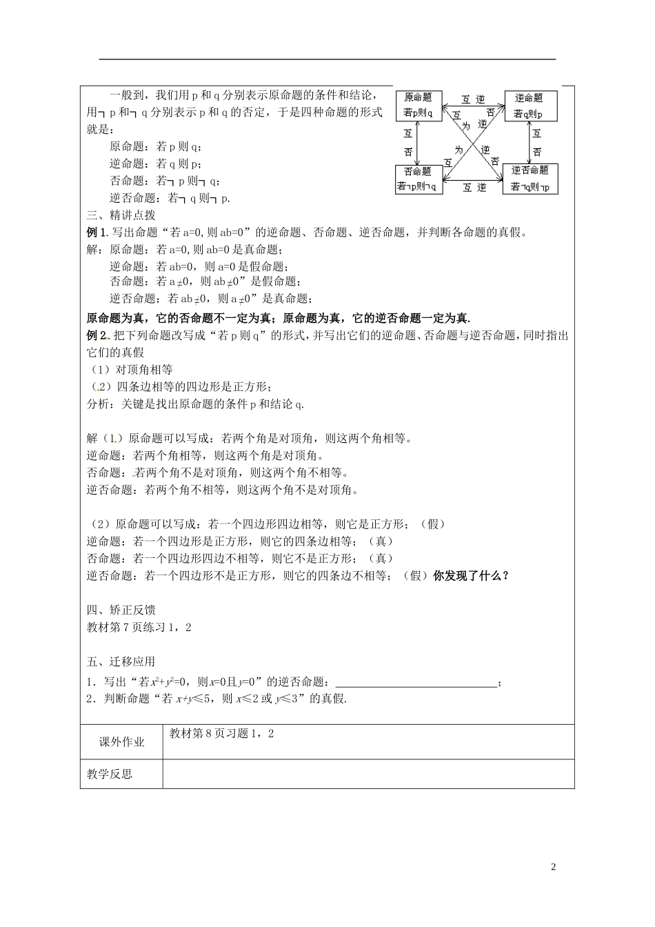 江苏省连云港市灌云县四队中学高中数学 四种命题教案 苏教版选修1-1_第2页