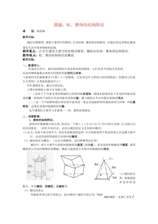 数学人教A版必修2第一章教案：1.1.1《柱、椎体的结构特征》