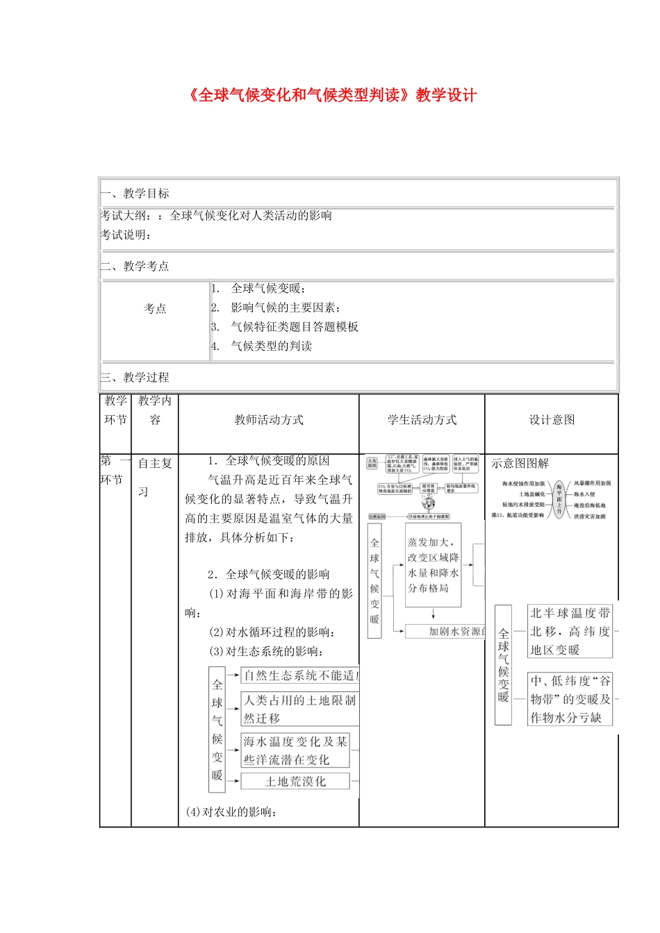 四川省宜宾市一中高三地理“补胎式”一轮复习第4、5周《全球气候变化和气候类型判读》教学设计-人教版高三全册地理教案_第1页