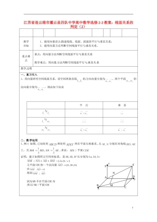江苏省连云港市灌云县四队中学高中数学 线面关系的判定（2）教案 苏教版选修2-2