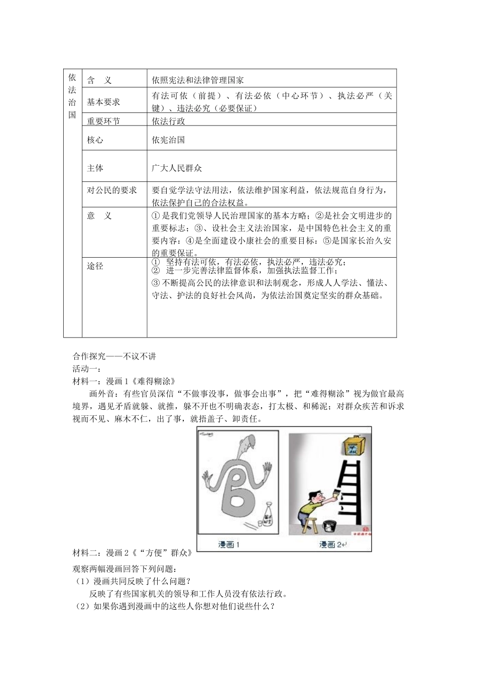 九年级政治全册 第八课 依法治国导学案 人民版-人民版初中九年级全册政治学案_第2页