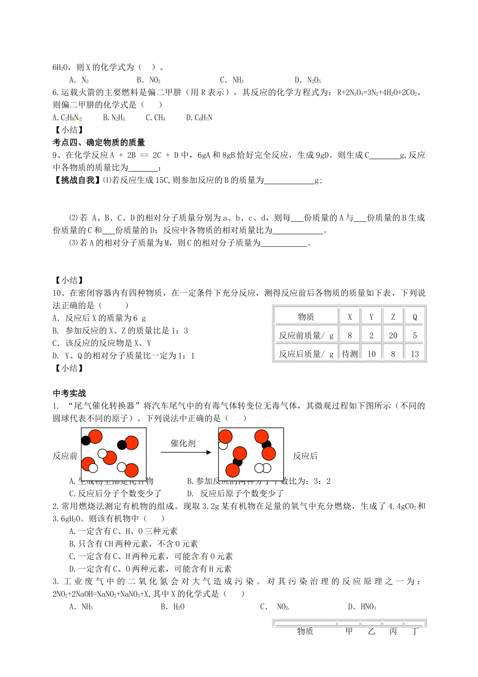 山东省胶南市隐珠街道办事处中学九年级化学《质量守恒定律》学案_第2页