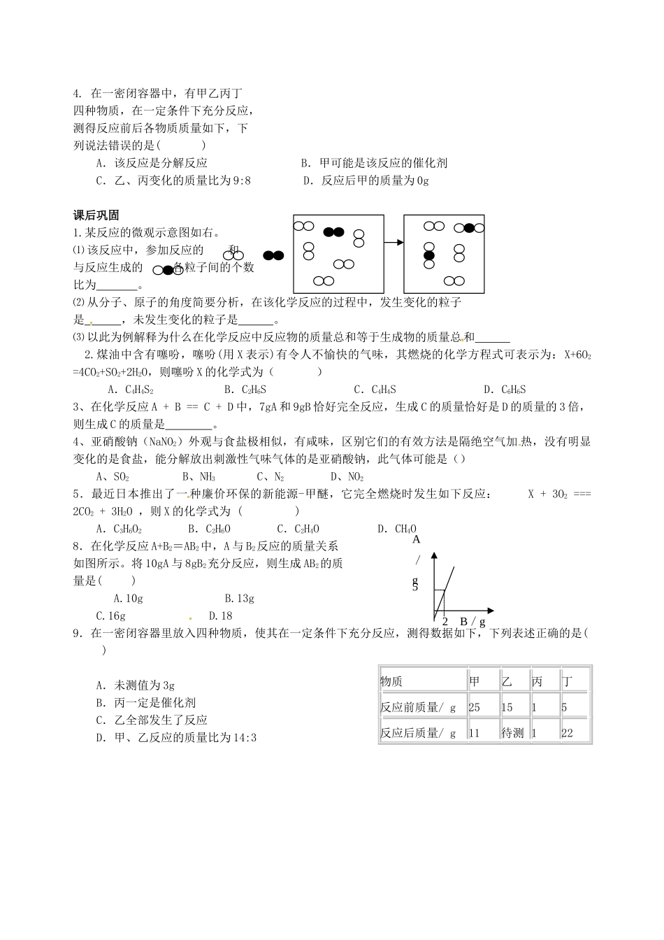 山东省胶南市隐珠街道办事处中学九年级化学《质量守恒定律》学案_第3页