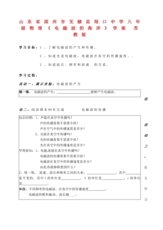 山东省滨州市无棣县埕口中学八年级物理《电磁波的海洋》学案 苏教版