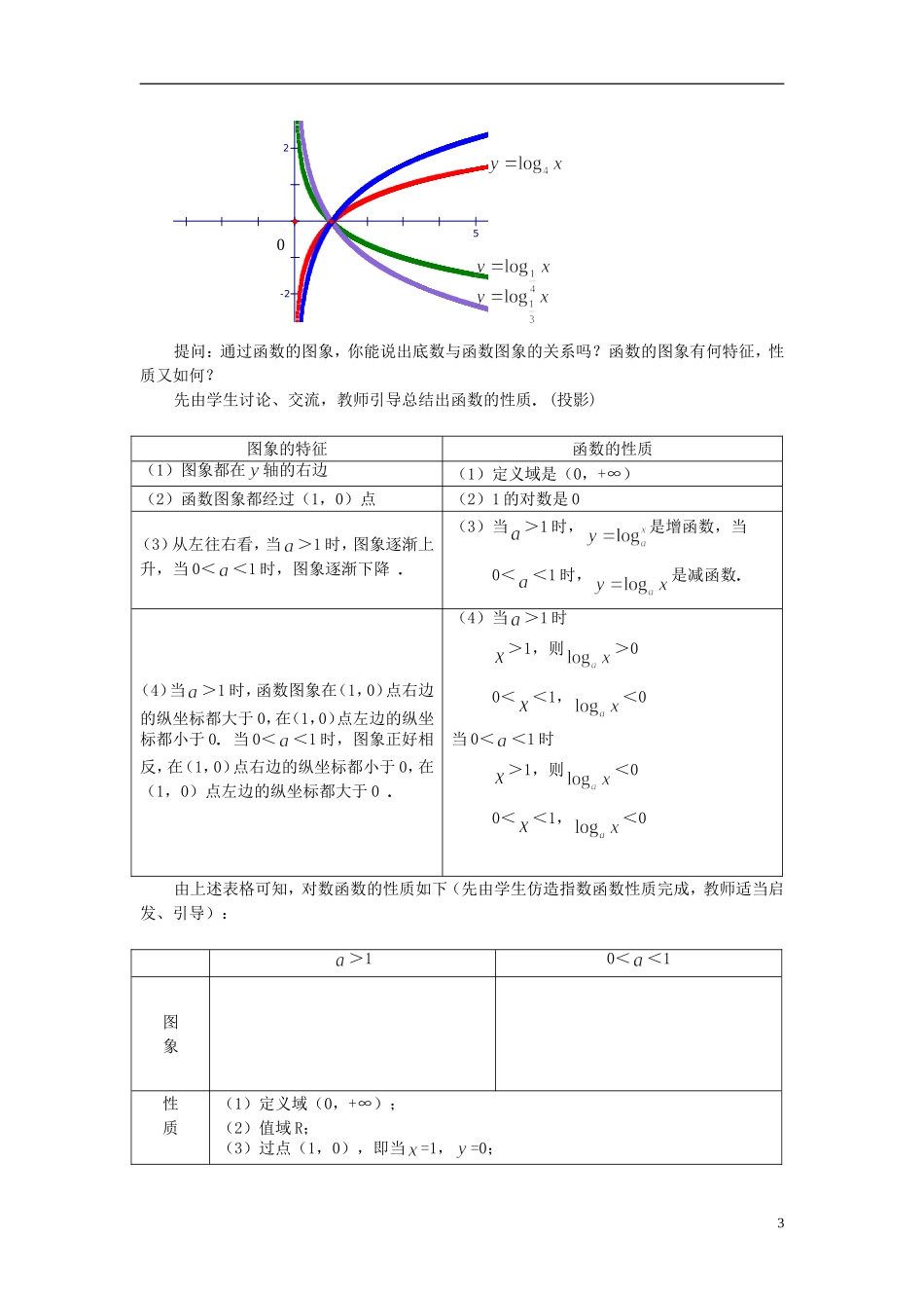 湖北省恩施巴东县第一高级中学高中数学 §2.2.2 对数函数及其性质（第一、二课时）教案 新人教A版必修1 _第3页