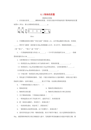 2014年春八年级物理下册 6.1 物体的质量课时训练 苏科版