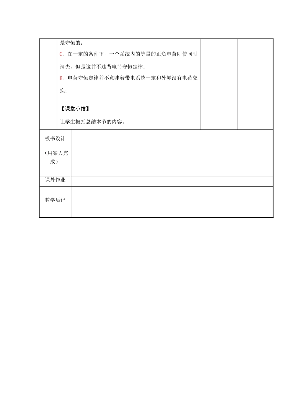 高中物理 第1章 电荷的相互作用 1.1 静电现象与电荷守恒教案2 沪科版选修3-1-沪科版高二选修3-1物理教案_第3页