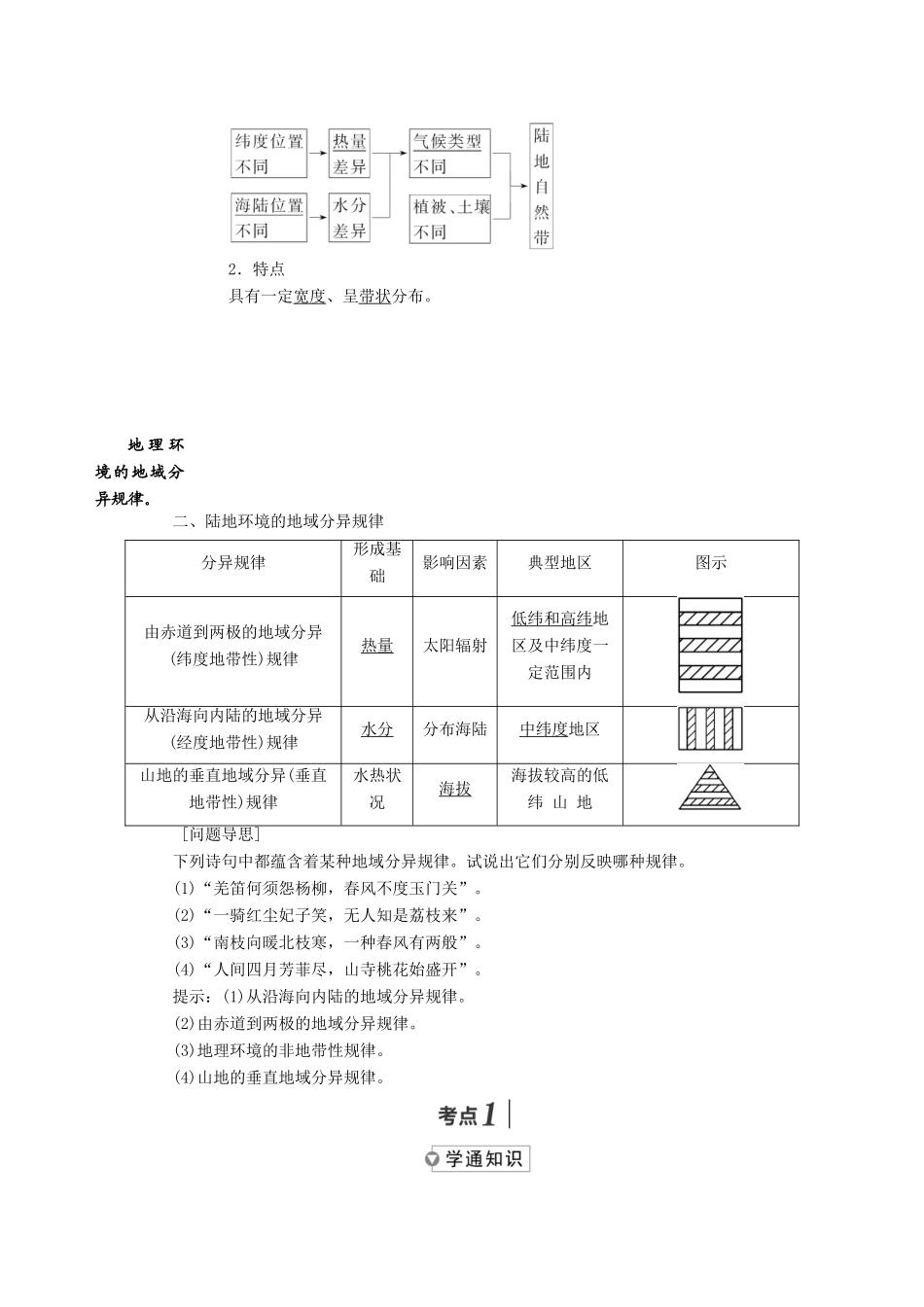四川省宜宾市一中高三地理“补胎式”一轮复习第12周《自然地理环境的差异性》教学设计-人教版高三全册地理教案_第2页