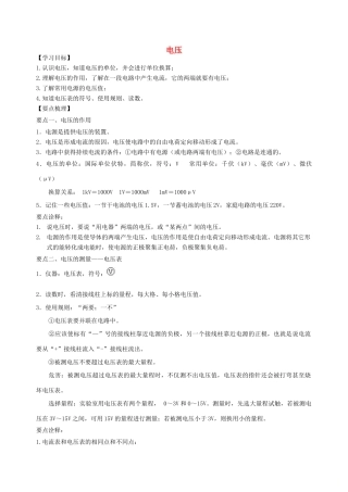 学年九年级物理上册 电压学案 （新版）苏科版-（新版）苏科版初中九年级上册物理学案
