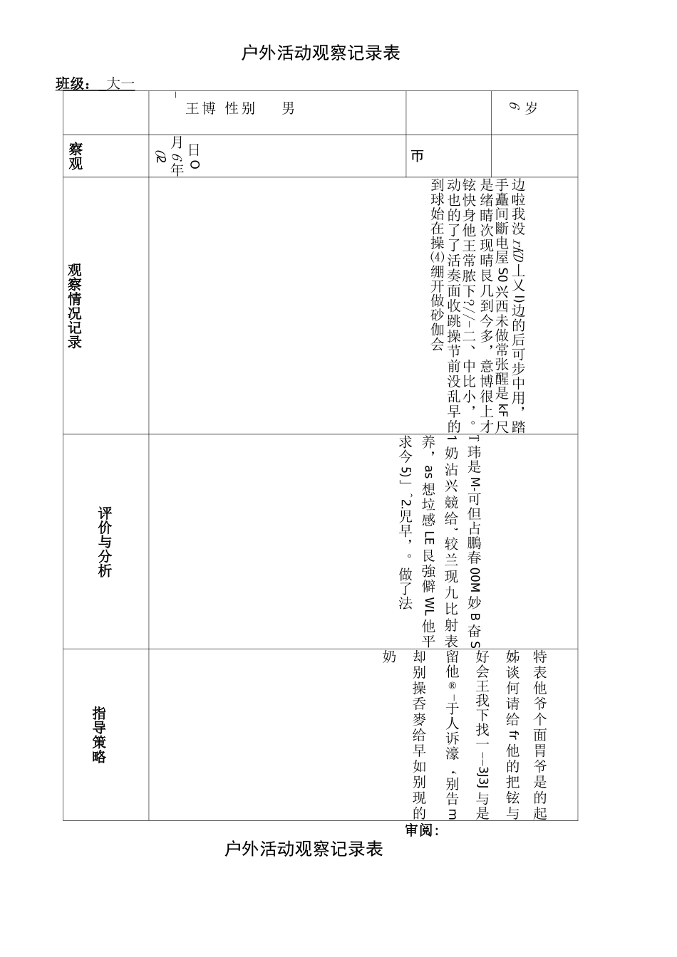 幼儿园户外活动观察记录表_第2页