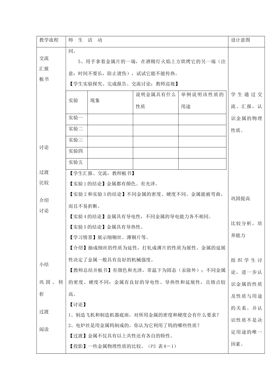2013年九年级化学下册 第八单元 金属和金属材料 课题1 金属材料教案 （新版）新人教版_第3页