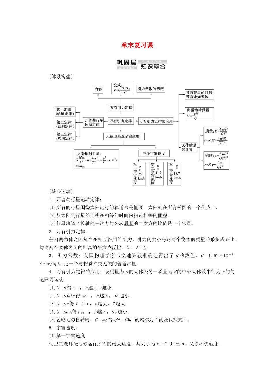 高中物理 第3章 章末复习课教案 教科版必修2-教科版高一必修2物理教案_第1页