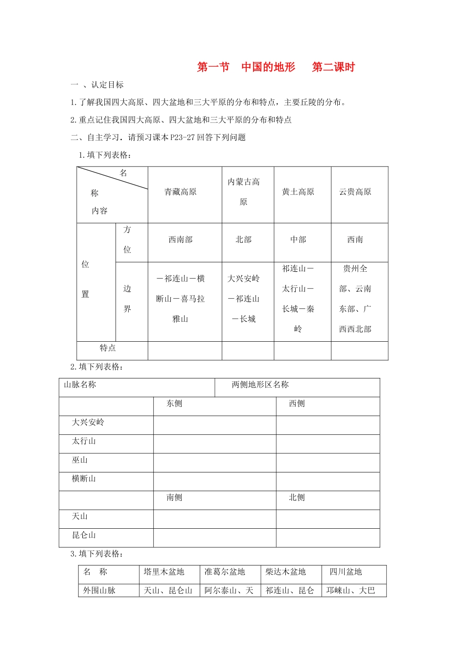 八年级地理上册 第二章 中国的自然环境 第一节 中国的地形快乐学案2 湘教版_第1页