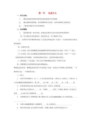 九年级物理全册 第14章 了解电路 第1节 电是什么学案 （新版）沪科版-（新版）沪科版初中九年级全册物理学案